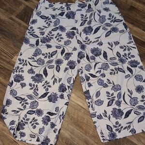 Ella Moss Blue Floral Linen Pants XL Coulotte